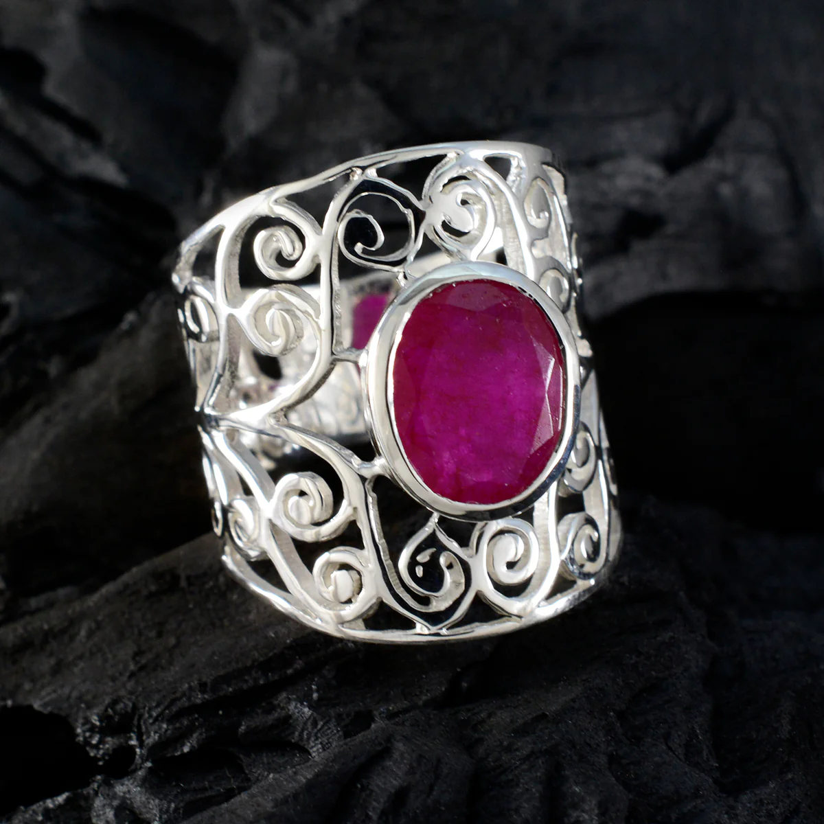 Indian Ruby Solitaire Spanish 92.5 Silver Red Gemstones Versatile Filigree Ring Jewellery - Image 4