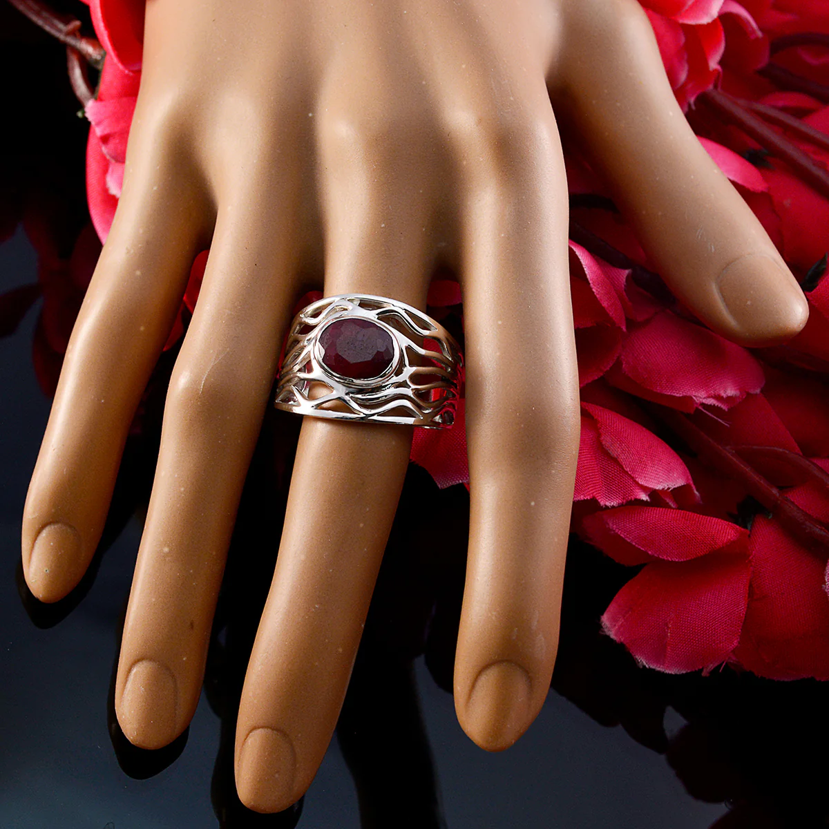Indian Ruby Solitaire Spanish 925 Sterling Silver Red Gemstones Minimal Rope-Wire Ring Jewelry - Image 6