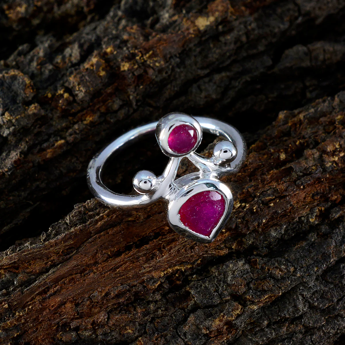 Indian Ruby Toi et Moi Egyptian 925 Silver Red Gems Tiny Fairytale Ring Jewellery - Image 3