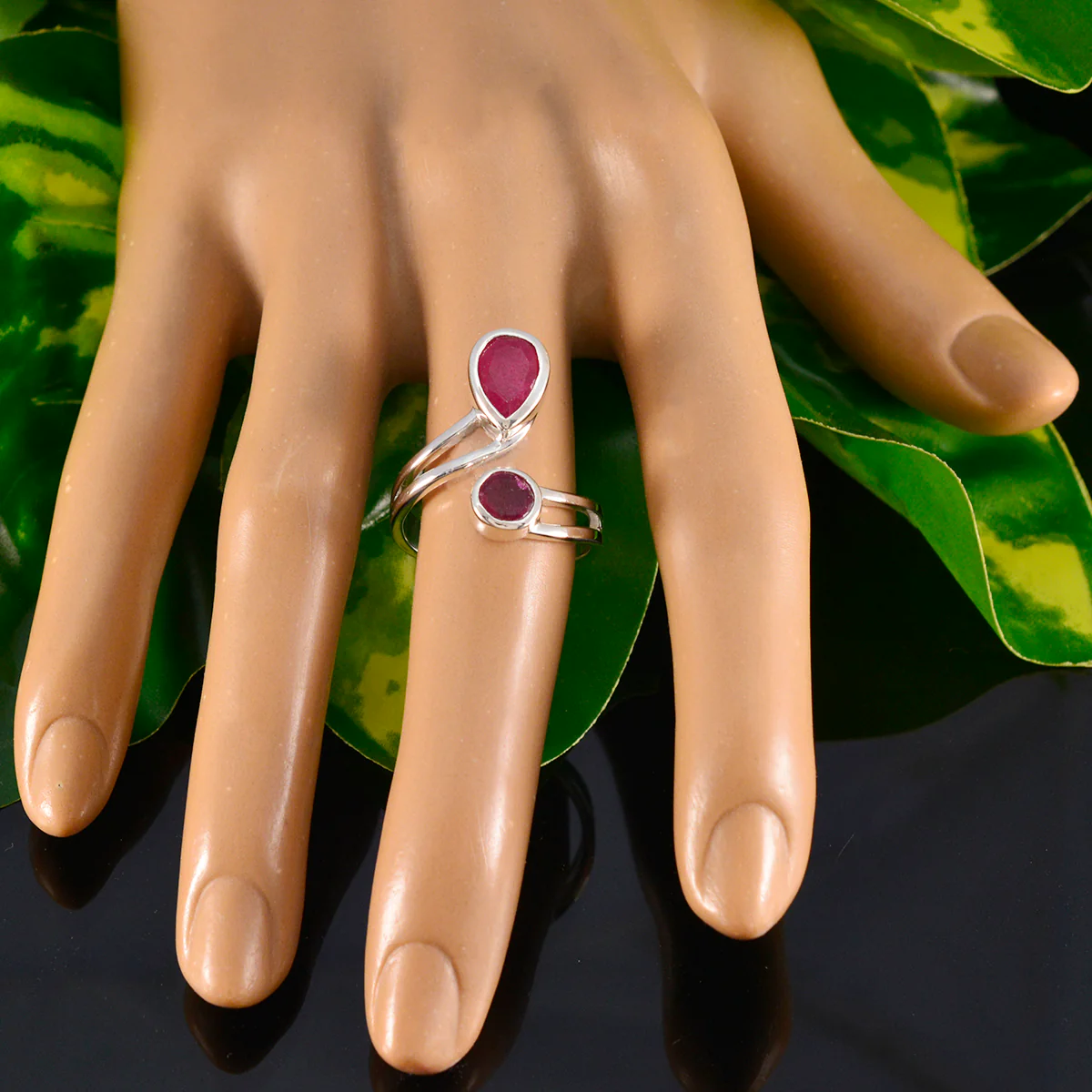 Indian Ruby Toi et Moi German 92.5 Silver Red Gems Tiny Fairytale Ring Jewellery - Image 5