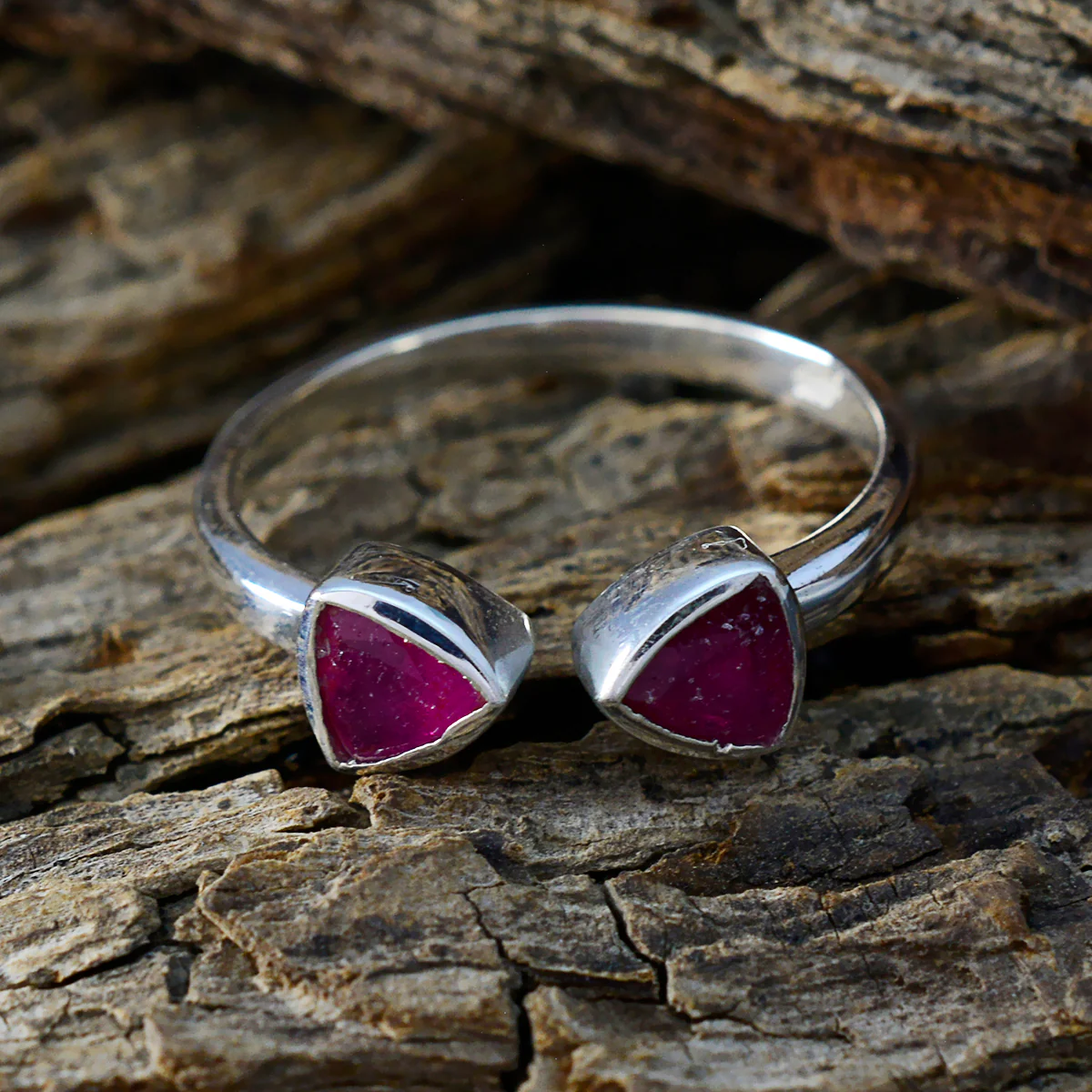 Indian Ruby Toi et Moi Turkish 925 Sterling Silver Red Gemstones Dainty Contemporary Ring Jewelry - Image 3