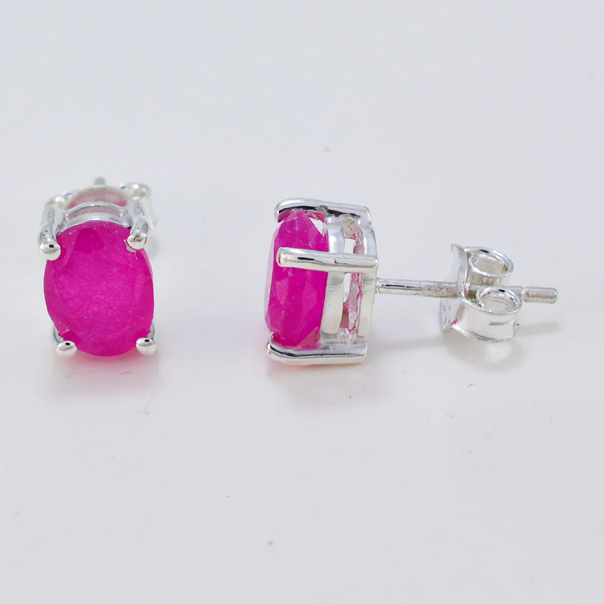 Indian Ruby Turkish Aisha Solitaire Stud Red 925 Silver Earring - Image 2