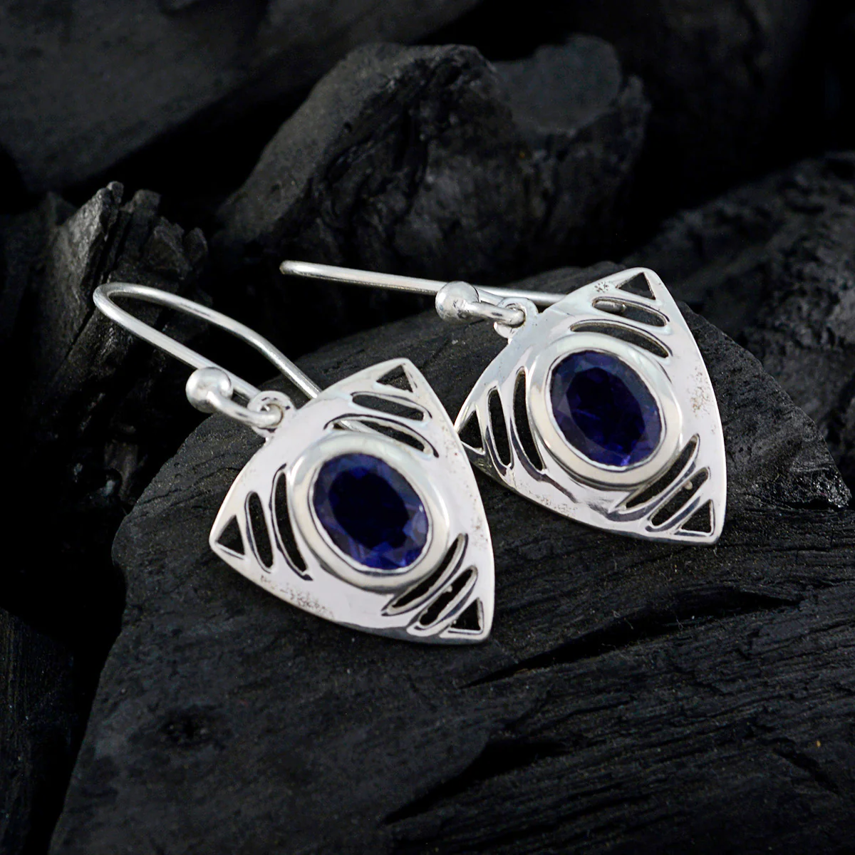 Iolite American Ava Solitaire Dangle Blue 925 Sterling Silver Earring - Image 2