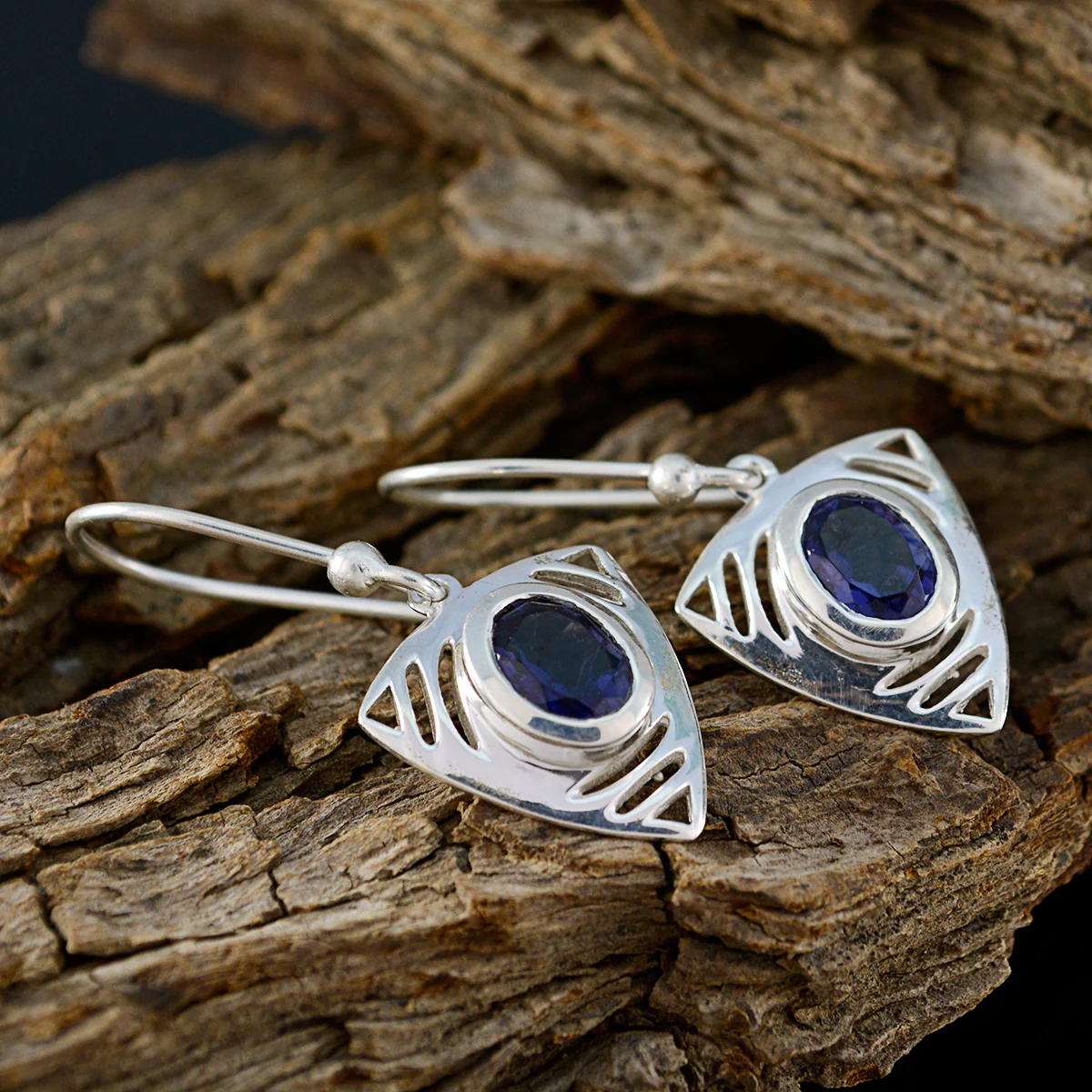 Iolite American Ava Solitaire Dangle Blue 925 Sterling Silver Earring - Image 3