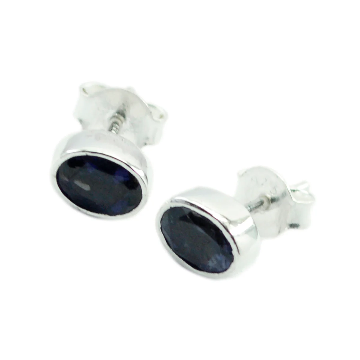Iolite American Emma Solitaire Stud Blue Silver Earring - Image 2