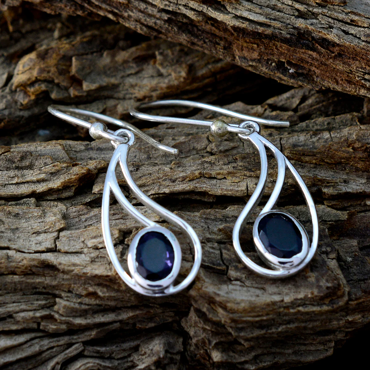 Iolite Australian Claire Solitaire Dangle Blue Sterling Silver Earring - Image 3