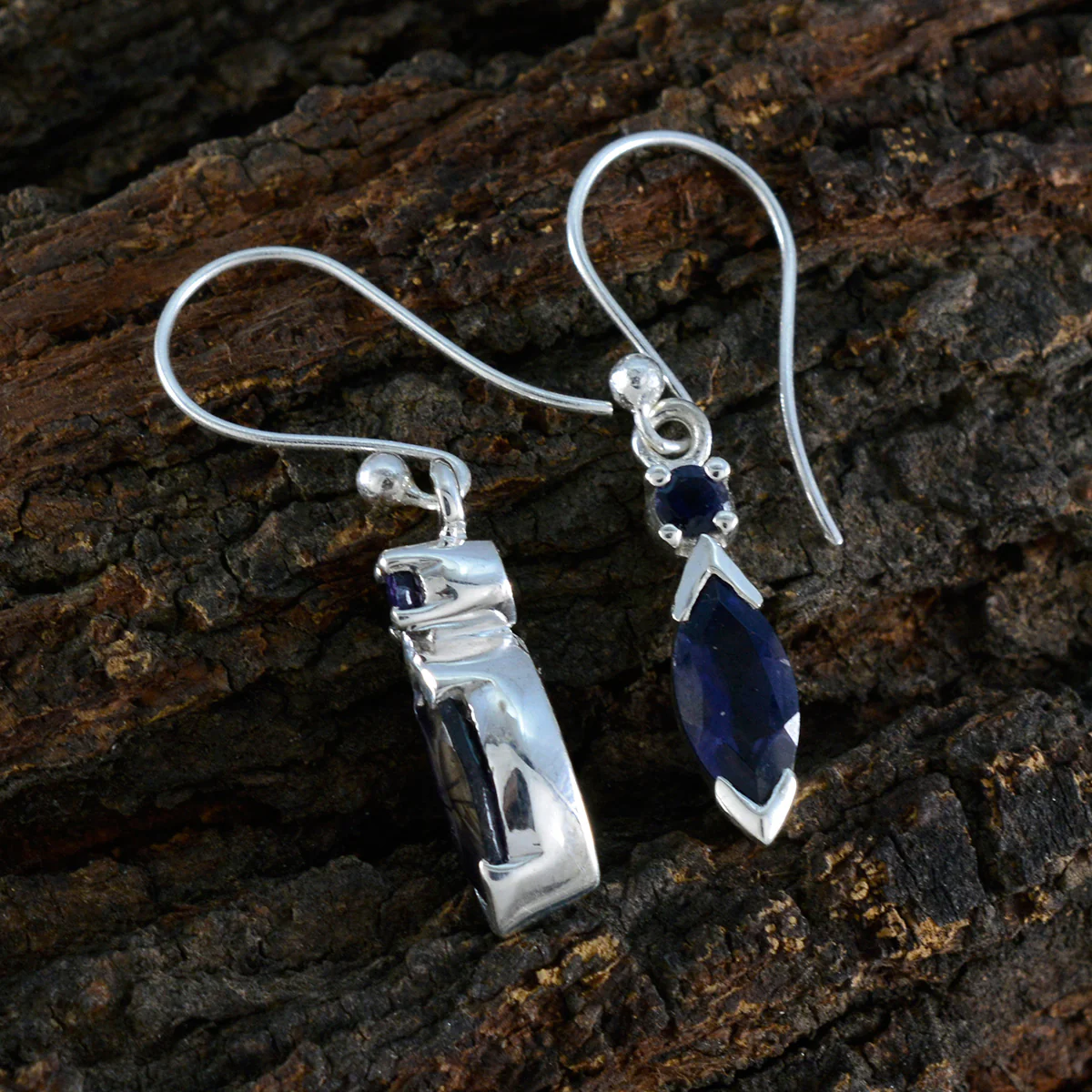 Iolite German Maya Toi et Moi Dangle Blue 925 Silver Earring - Image 3