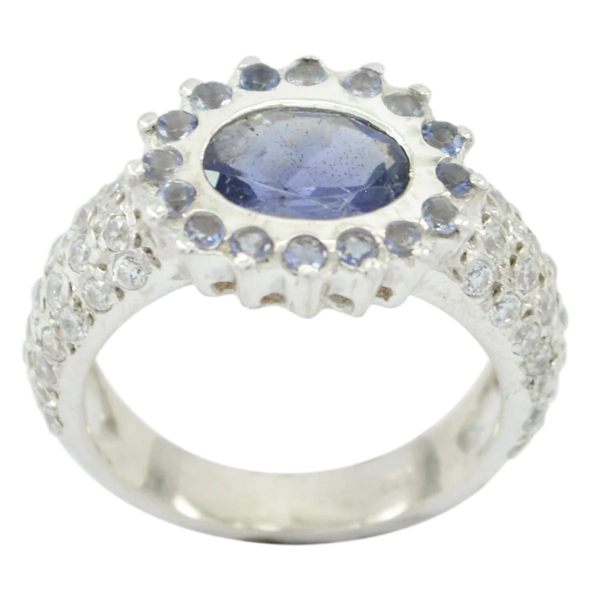 Iolite Halo African 92.5 Silver Blue Gemstones Minimal Romantic Ring Jewelry