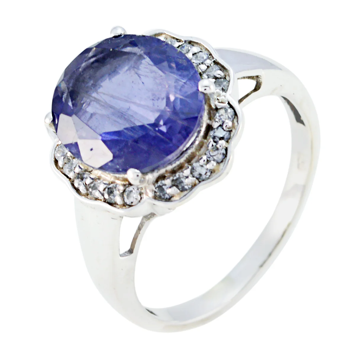 Iolite Halo Egyptian Silver Blue Gemstone Eye-catching Trendy Ring Jewellery - Image 3