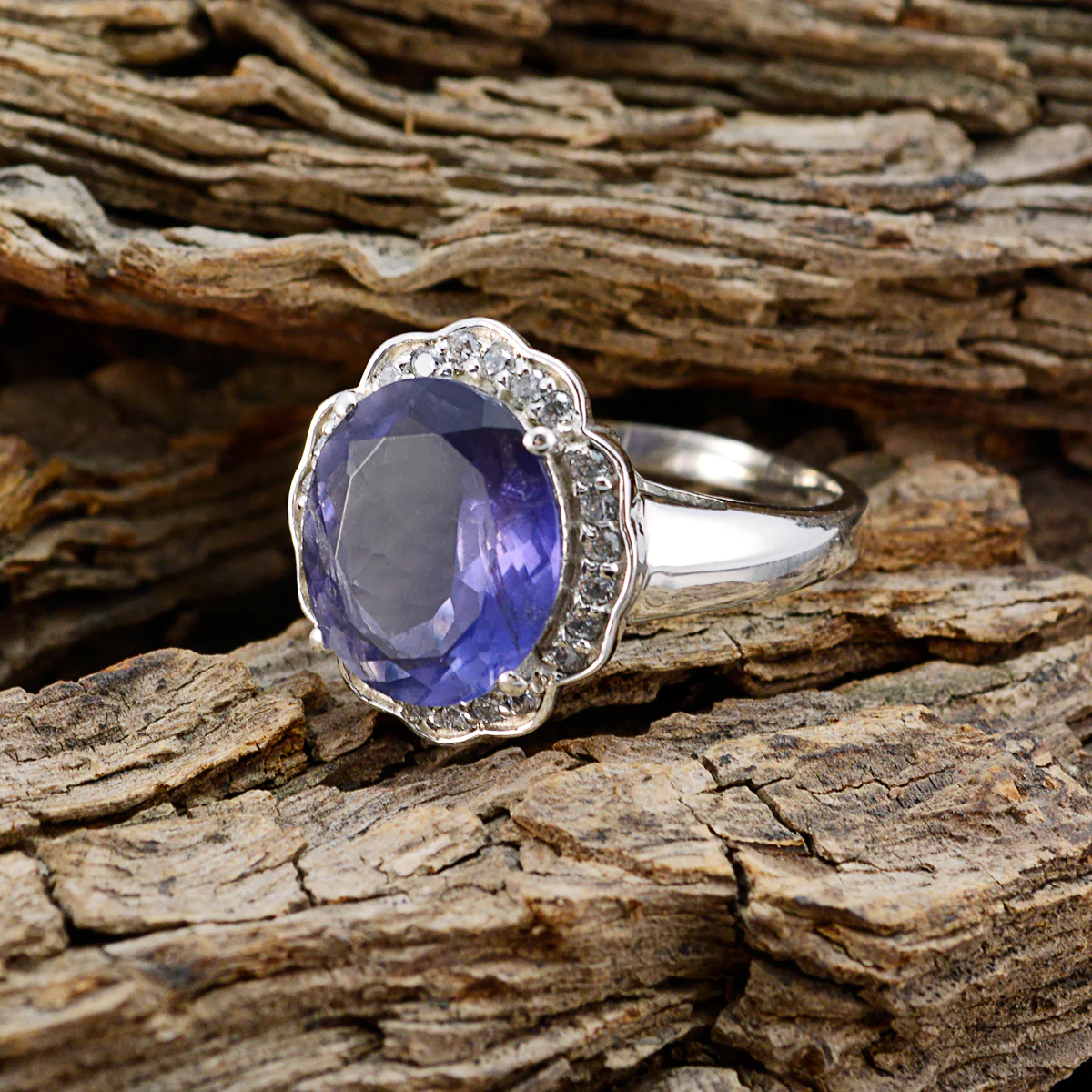 Iolite Halo Egyptian Silver Blue Gemstone Eye-catching Trendy Ring Jewellery - Image 4