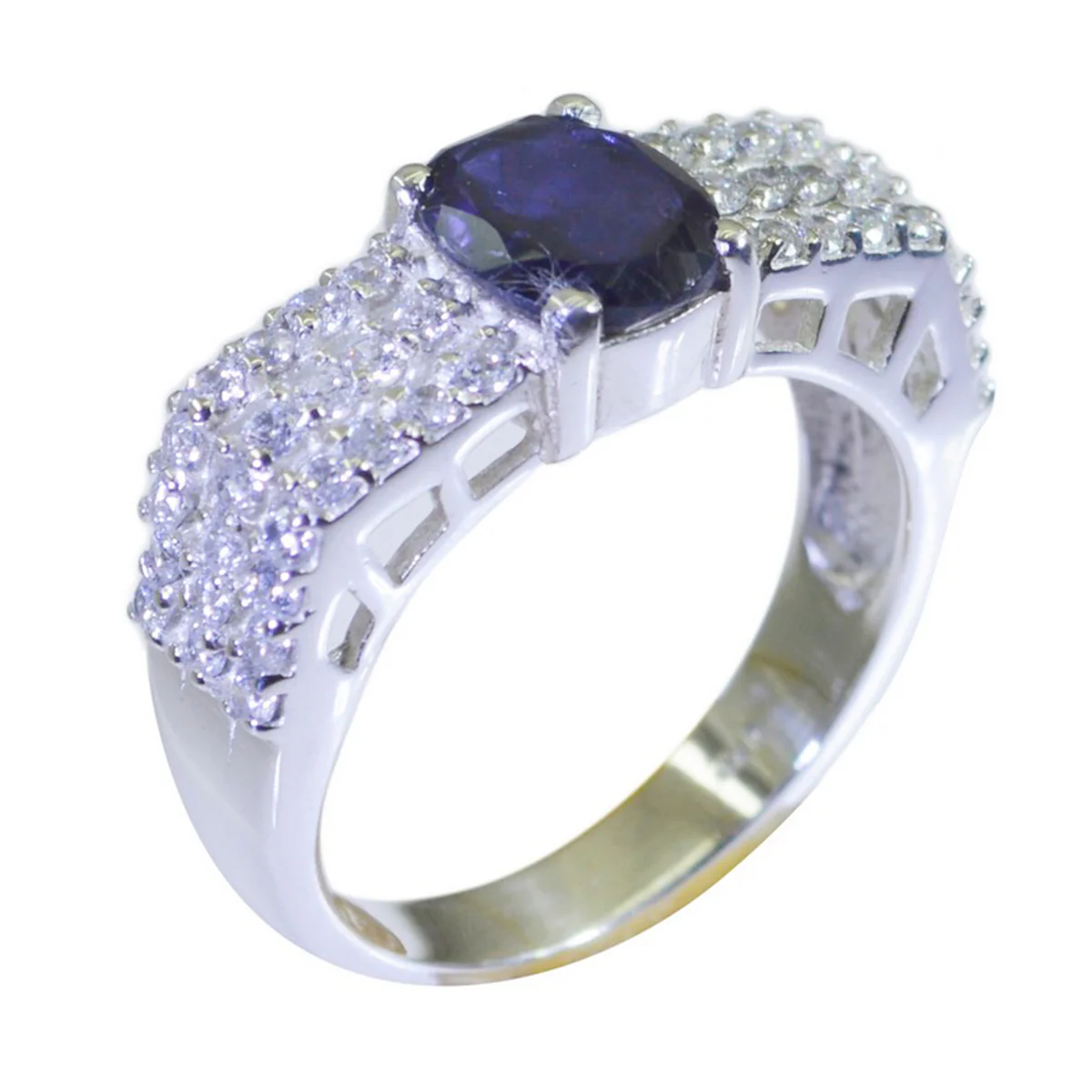 Iolite Halo French 92.5 Silver Blue Gemstones Eye-catching Contemporary Ring Jewellery - Image 2