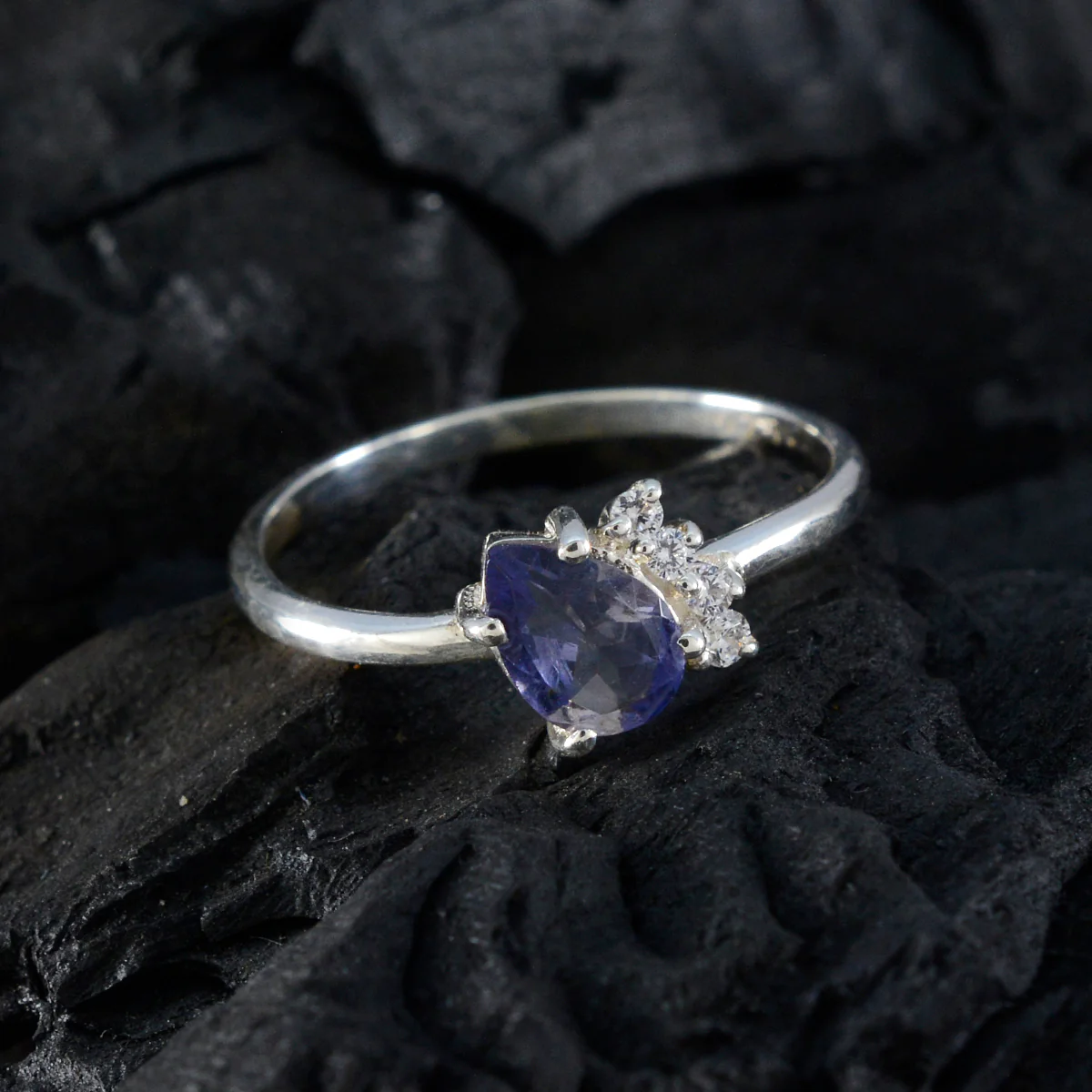 Iolite Halo Japanese 92.5 Silver Blue Gemstone Elegant Abstract Ring Jewelry - Image 4