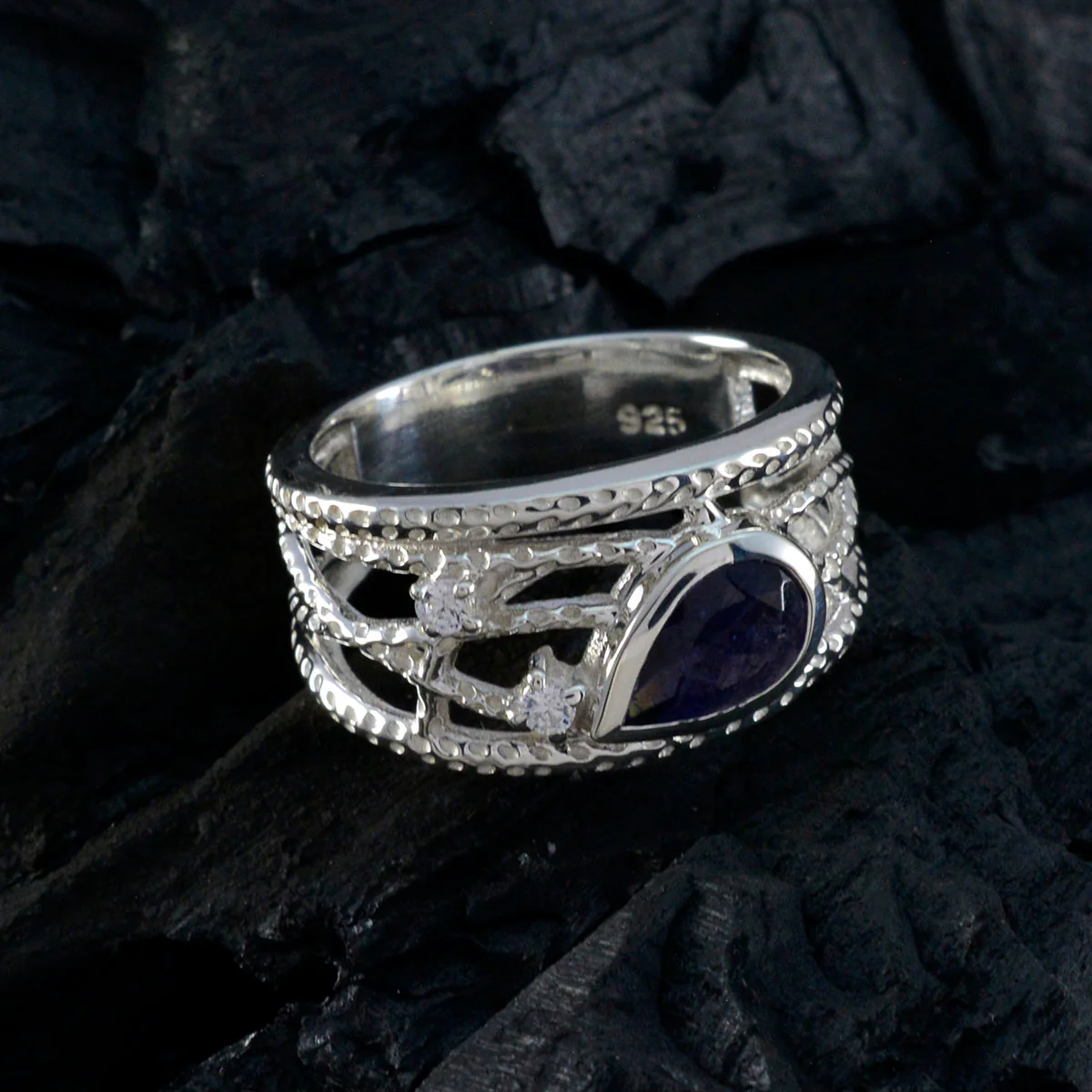 Iolite Halo Moroccan Silver Blue Gemstones Eye-catching Modern Ring Jewelry - Image 4