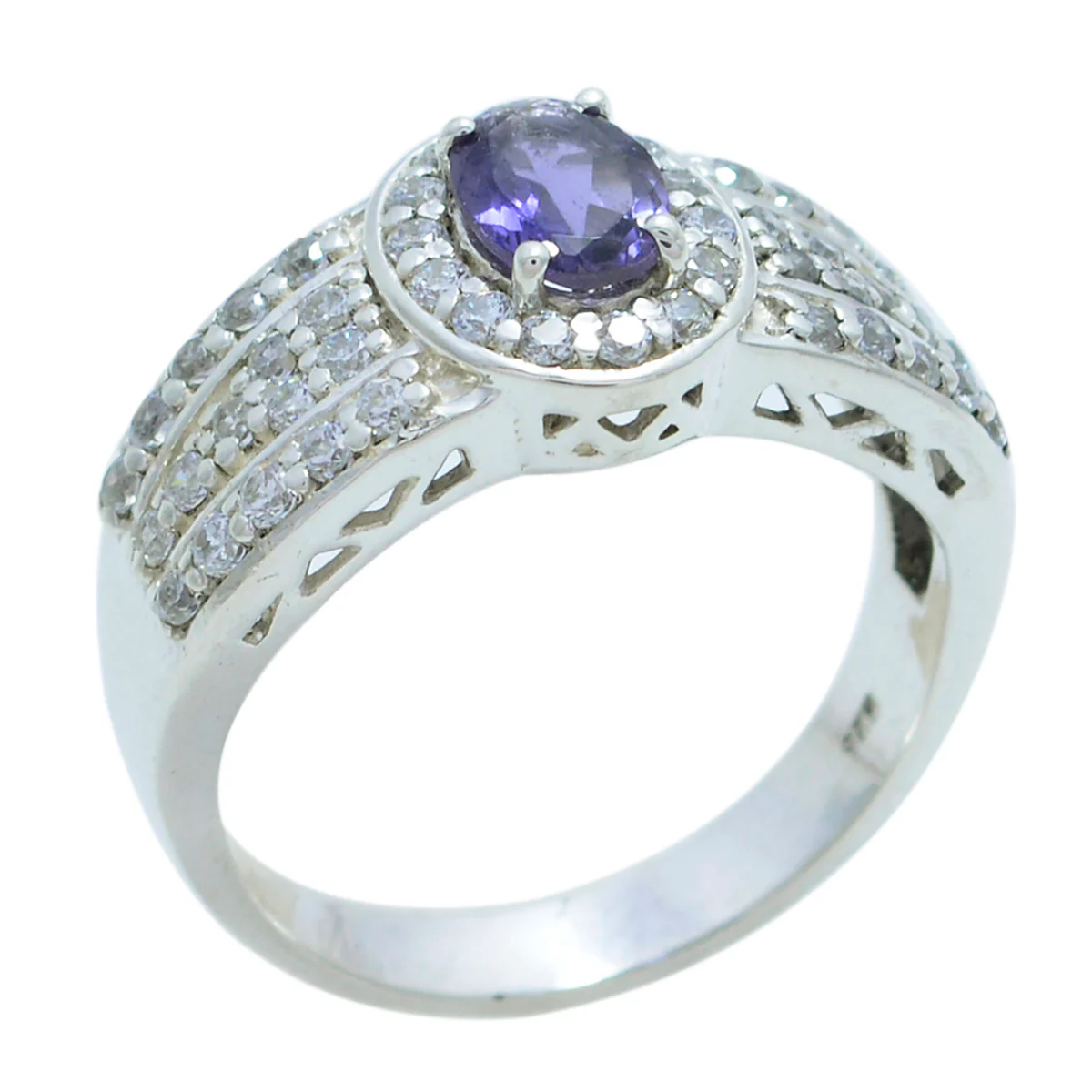 Iolite Halo Russian Sterling Silver Blue Gems Eye-catching Modern Ring Jewellery