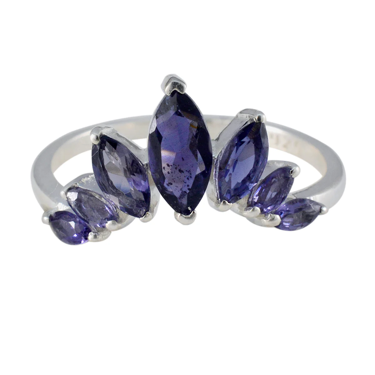 Iolite Hepta Japanese Silver Blue Gemstones Dainty crown Ring Jewelry - Image 2