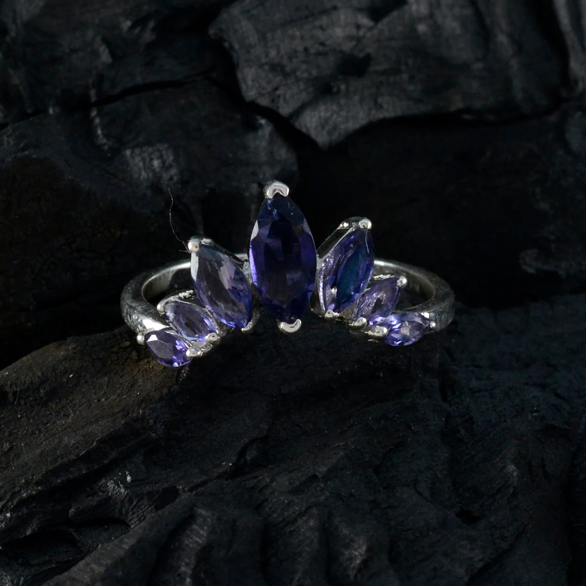Iolite Hepta Japanese Silver Blue Gemstones Dainty crown Ring Jewelry - Image 5