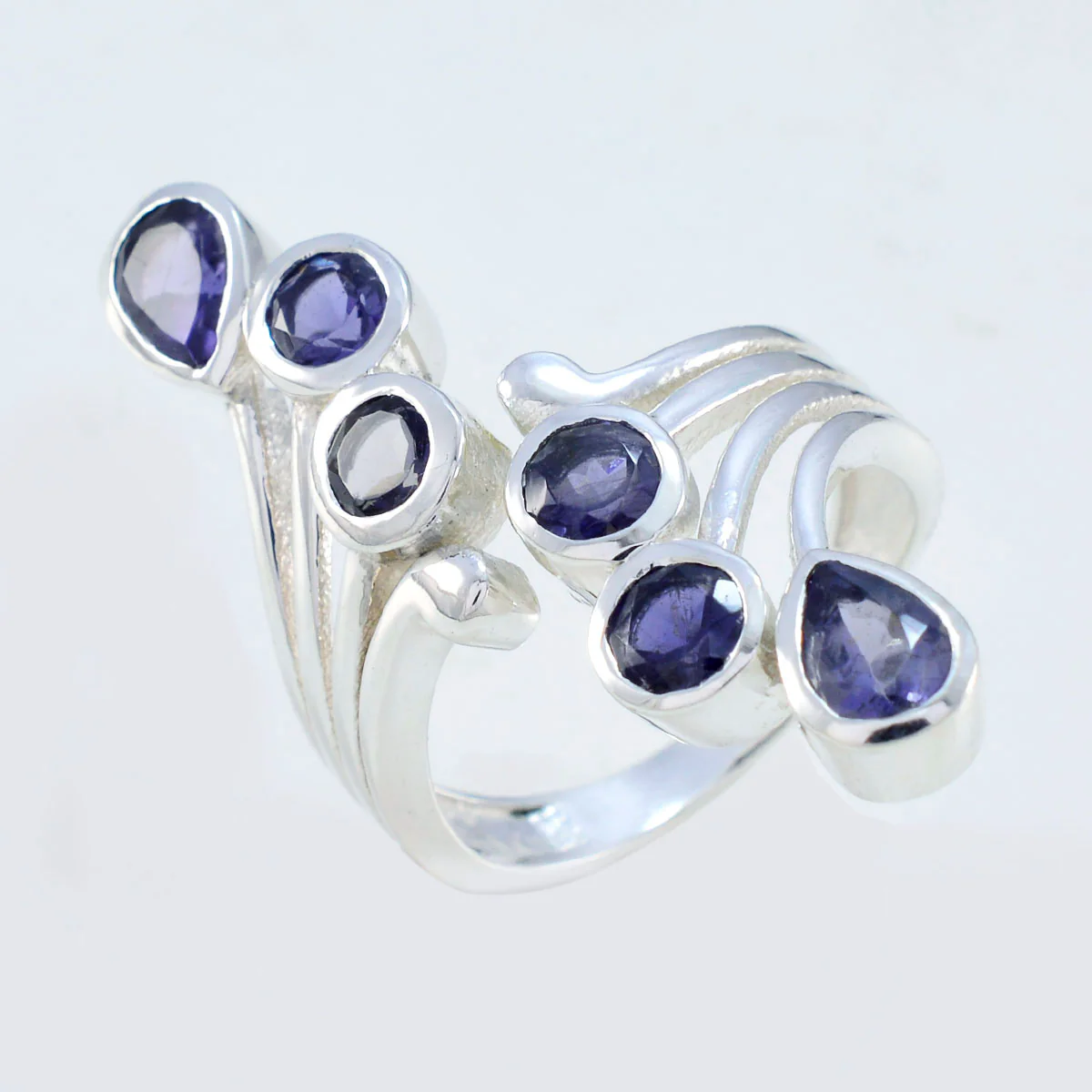 Iolite Hexa German Silver Blue Gemstones Versatile Modern Ring Jewellery - Image 2