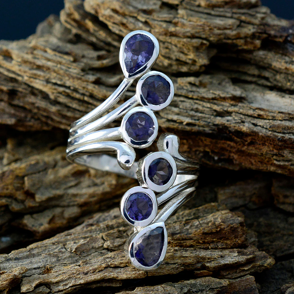 Iolite Hexa German Silver Blue Gemstones Versatile Modern Ring Jewellery - Image 3