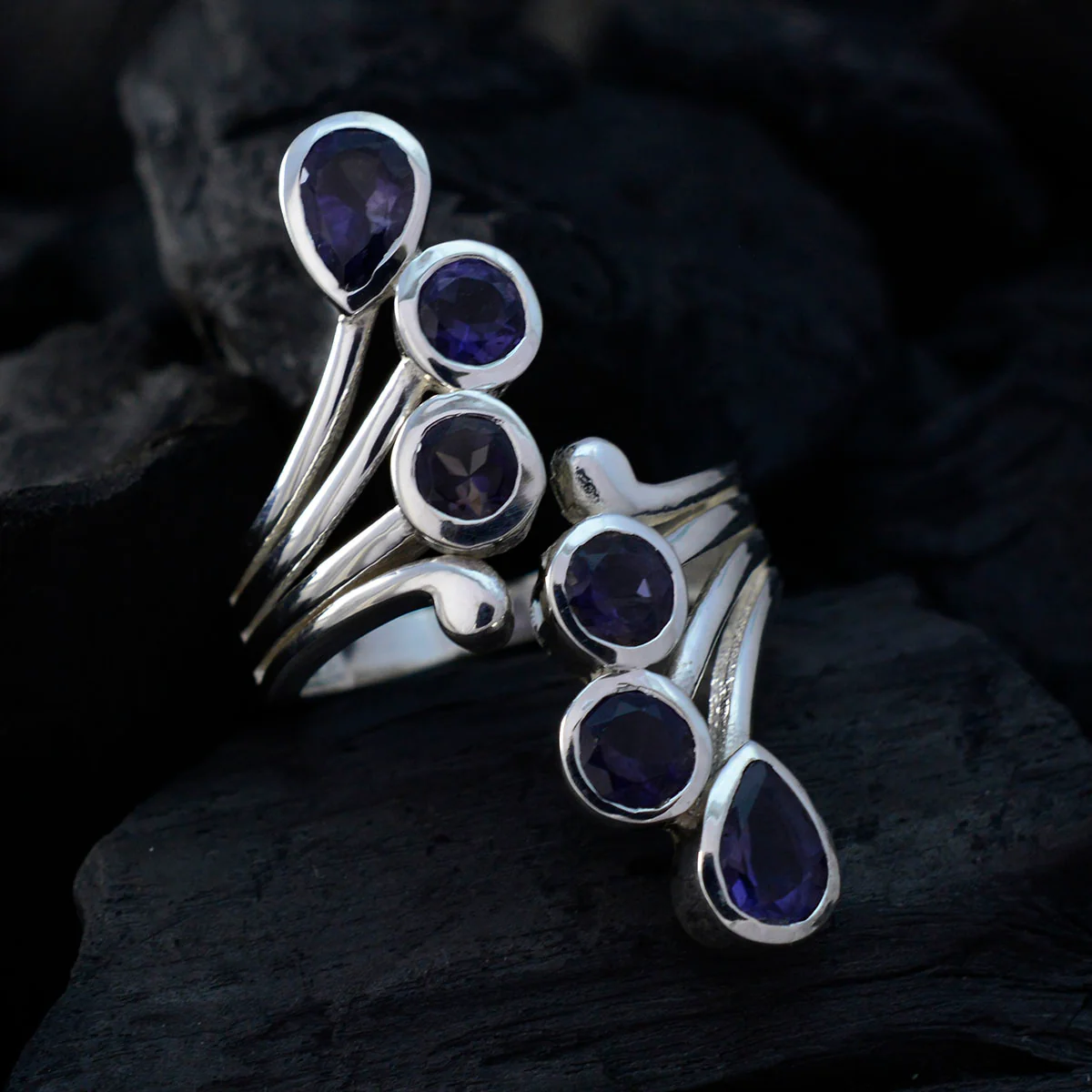 Iolite Hexa German Silver Blue Gemstones Versatile Modern Ring Jewellery - Image 4