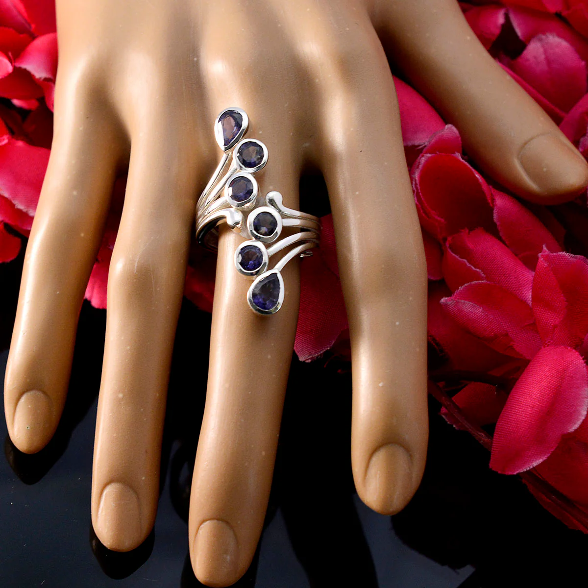 Iolite Hexa German Silver Blue Gemstones Versatile Modern Ring Jewellery - Image 5