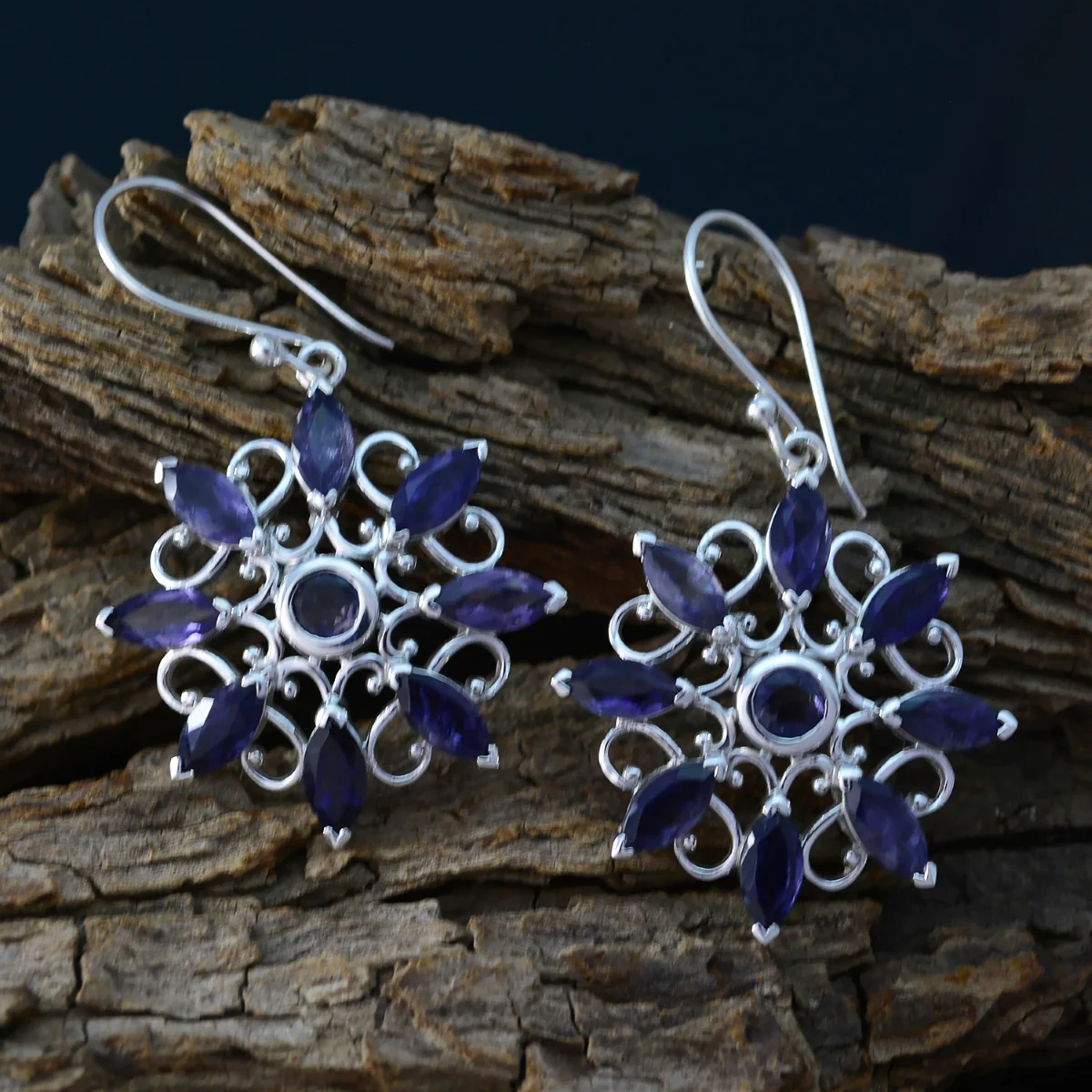Iolite Italian Hina multiple Dangle Blue Sterling Silver Earring - Image 3