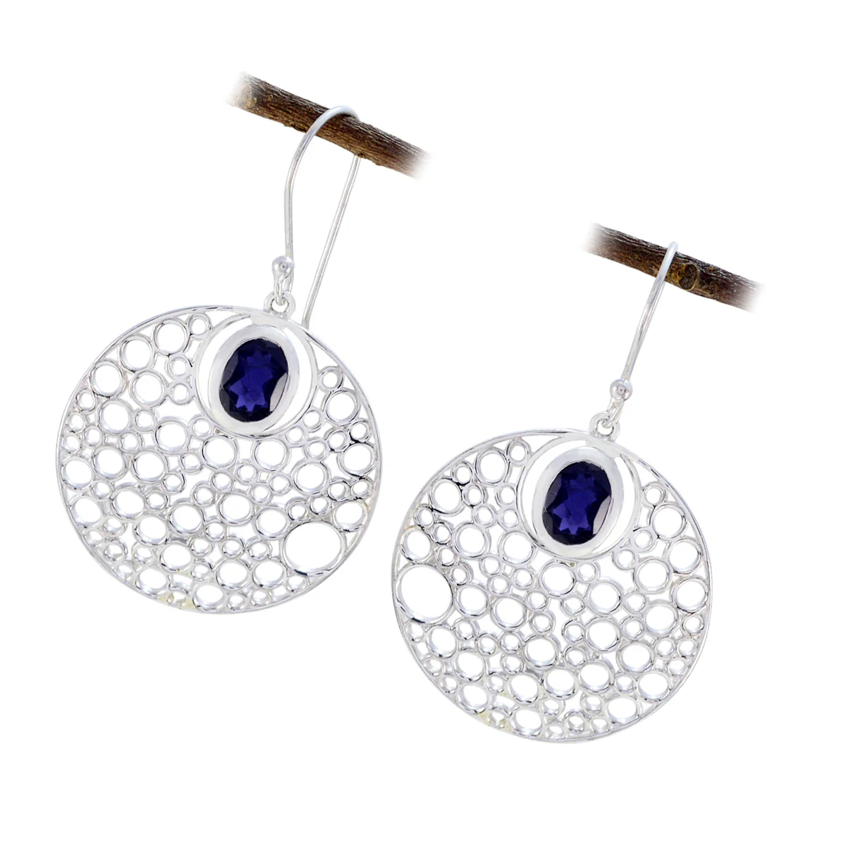 Iolite Korean Bella Solitaire Dangle Blue 92.5 Silver Earring - Image 2