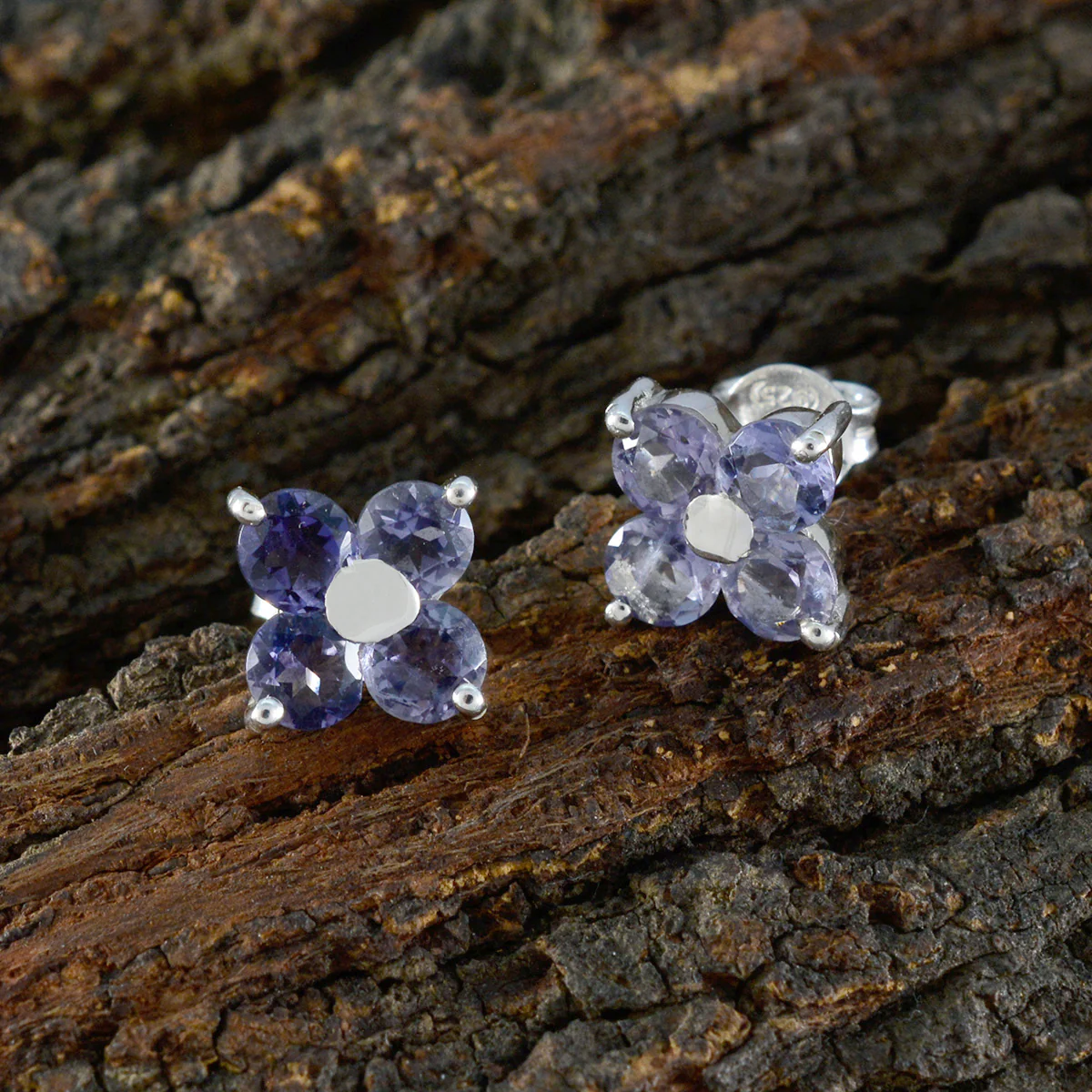Iolite Korean Joaquina multiple Stud Blue Sterling Silver Earring - Image 4