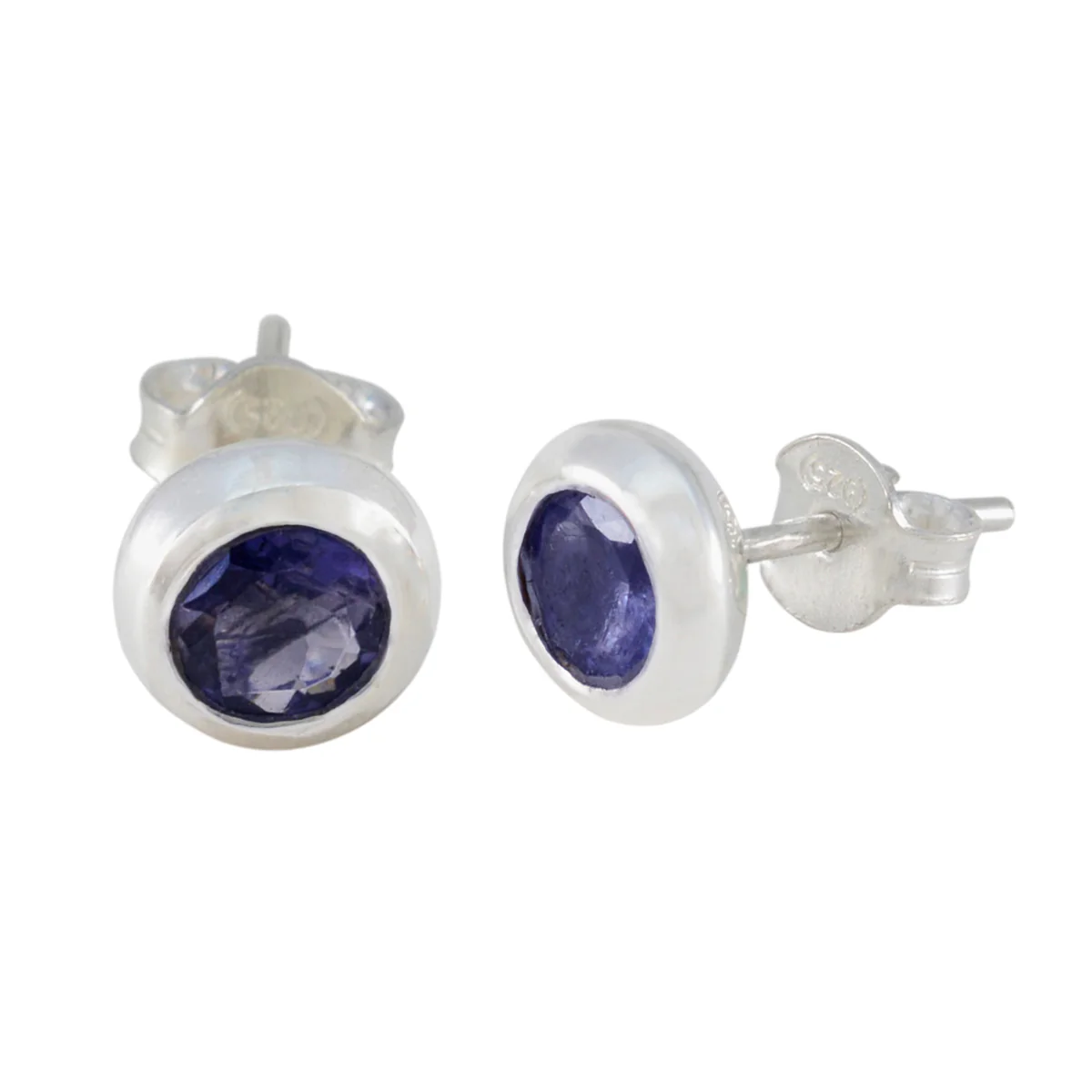 Iolite Mexican Elena Solitaire Stud Blue 925 Silver Earring - Image 2