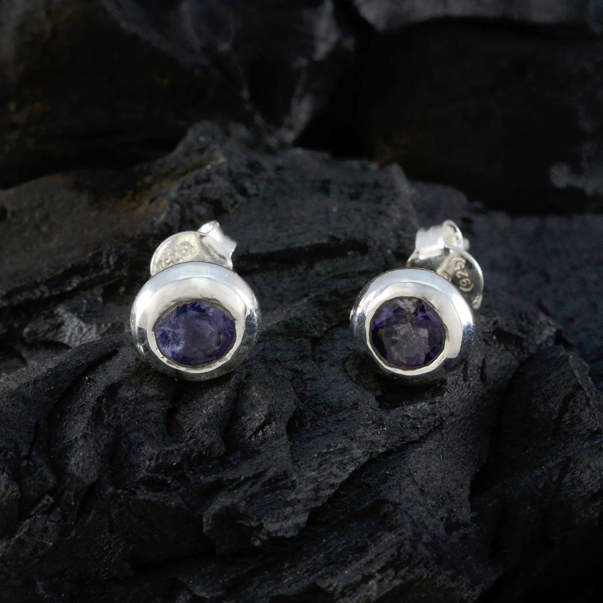 Iolite Mexican Elena Solitaire Stud Blue 925 Silver Earring - Image 4