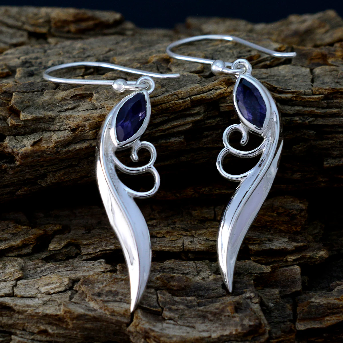 Iolite Middle Eastern Charlotte Solitaire Dangle Blue 925 Silver Earring - Image 3