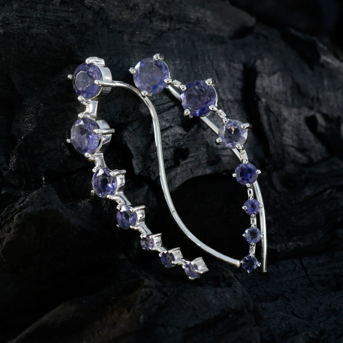 Iolite Middle Eastern Sakura multiple EarCuff Blue 925 Sterling Silver Earring - Image 3