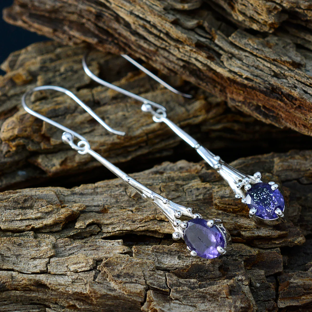 Iolite Moroccan Ellie Solitaire Dangle Blue 92.5 Silver Earring - Image 3
