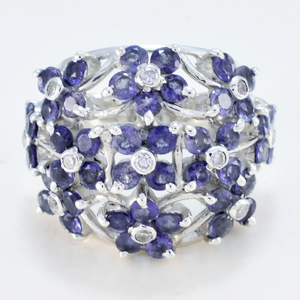 Iolite multiple African Silver Blue Gemstone Statement Floral Ring Jewelry - Image 3