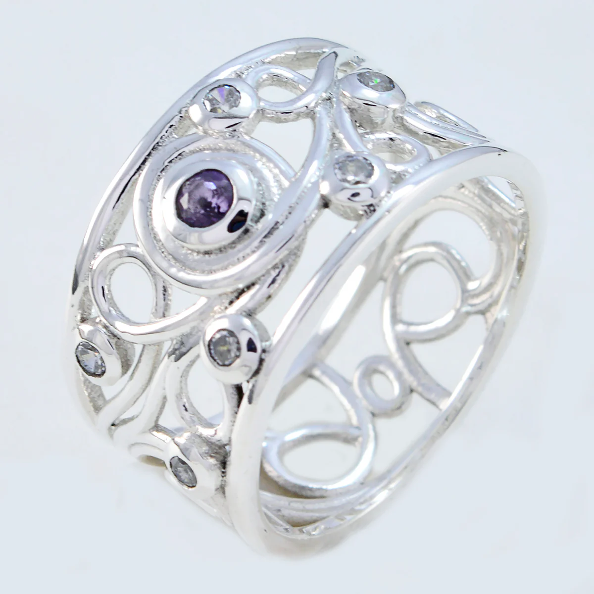 Iolite multiple Egyptian Sterling Silver Blue Gems Classic Bubble Ring Jewelry - Image 2
