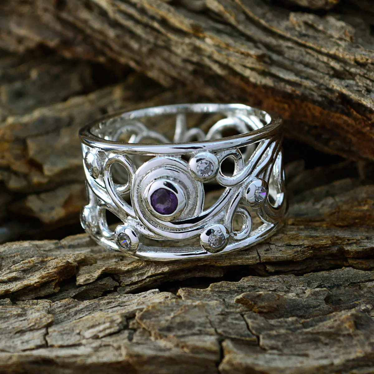 Iolite multiple Egyptian Sterling Silver Blue Gems Classic Bubble Ring Jewelry - Image 3