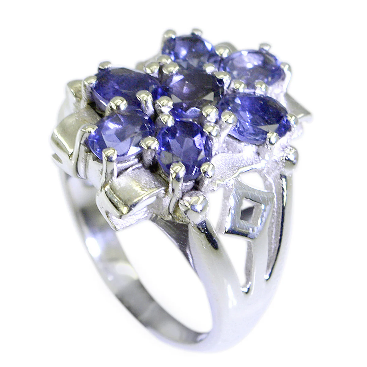 Iolite multiple French Silver Blue Gems Mid-weight Abstract Ring Jewelry