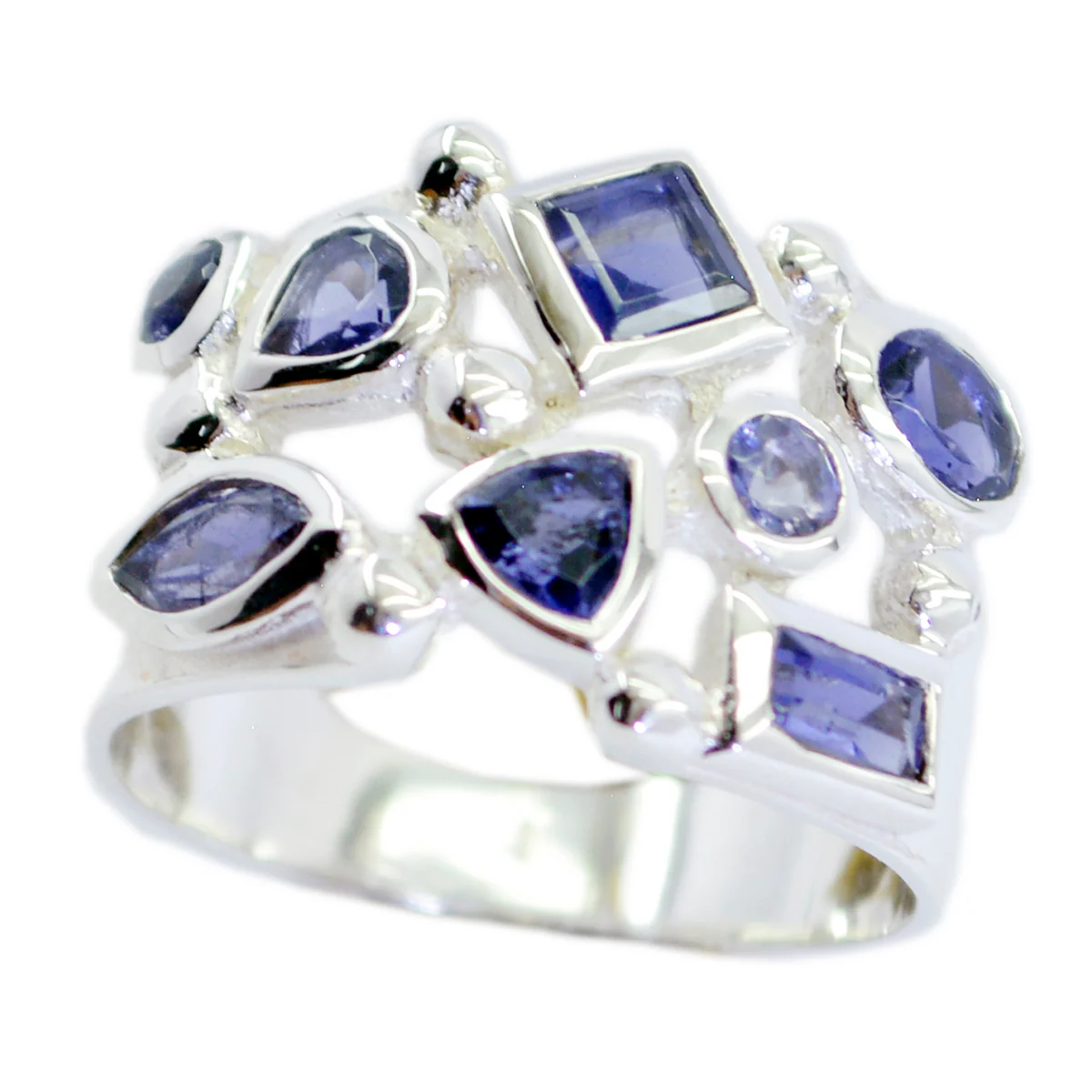Iolite multiple German Silver Blue Gems Eye-catching Contemporary Ring Jewellery