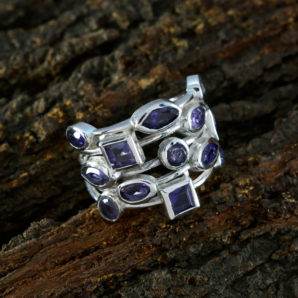 Iolite multiple Indian 925 Sterling Silver Blue Gems Eye-catching Modern Ring Jewelry - Image 3