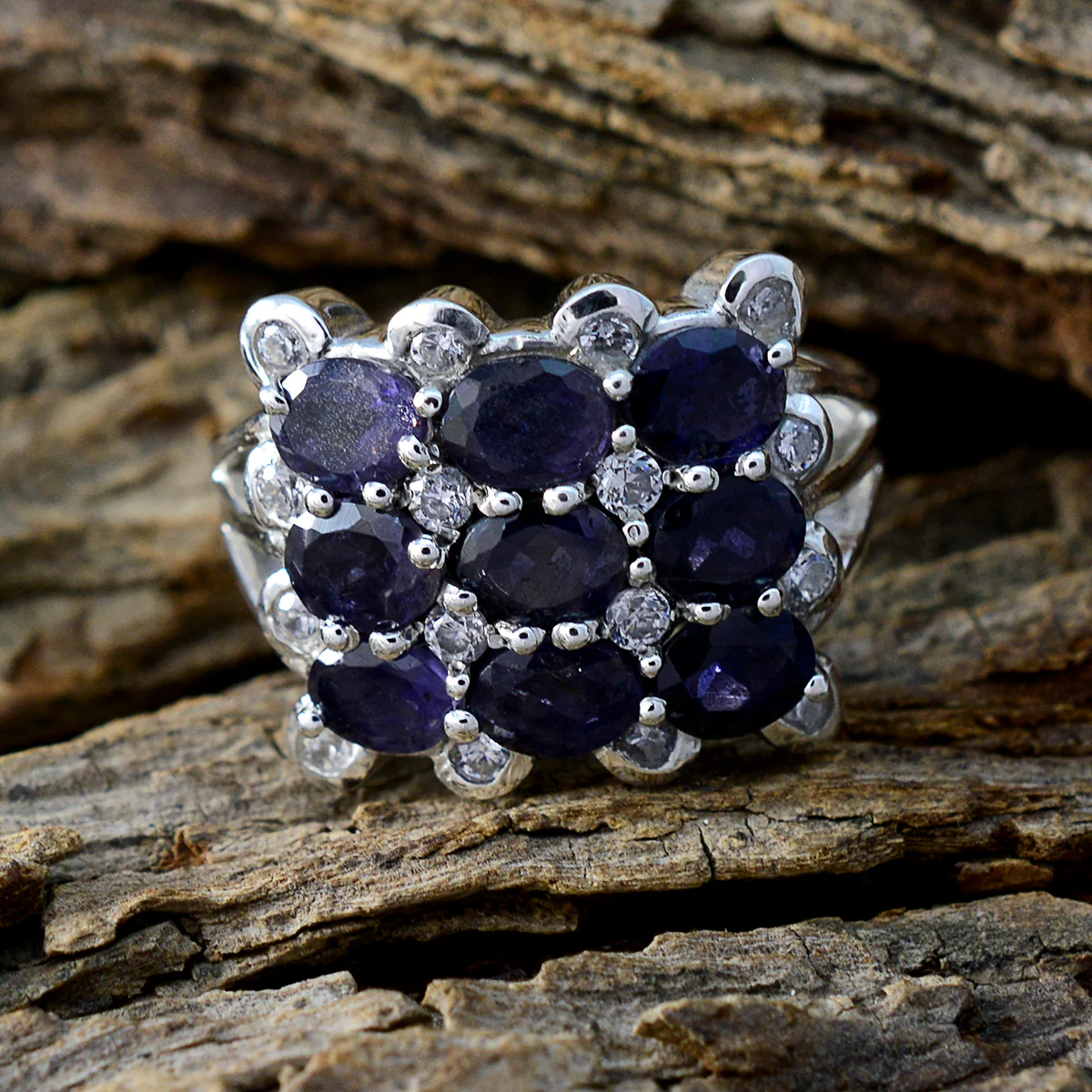 Iolite Navratna Moroccan 925 Sterling Silver Blue Gems Classic Sophisticated Ring Jewelry - Image 4