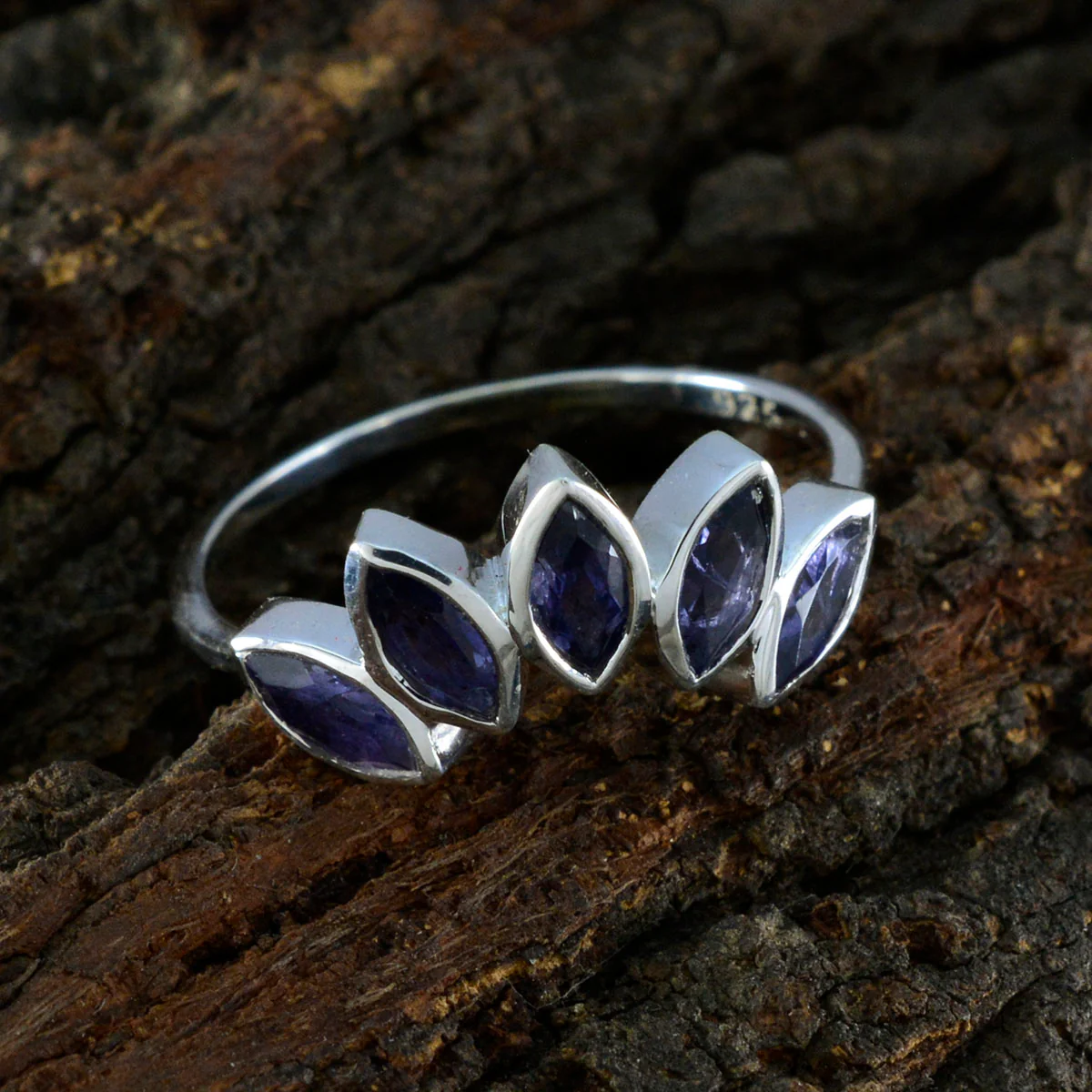 Iolite Penta American 92.5 Silver Blue Gemstones Delicate crown Ring Jewelry - Image 4
