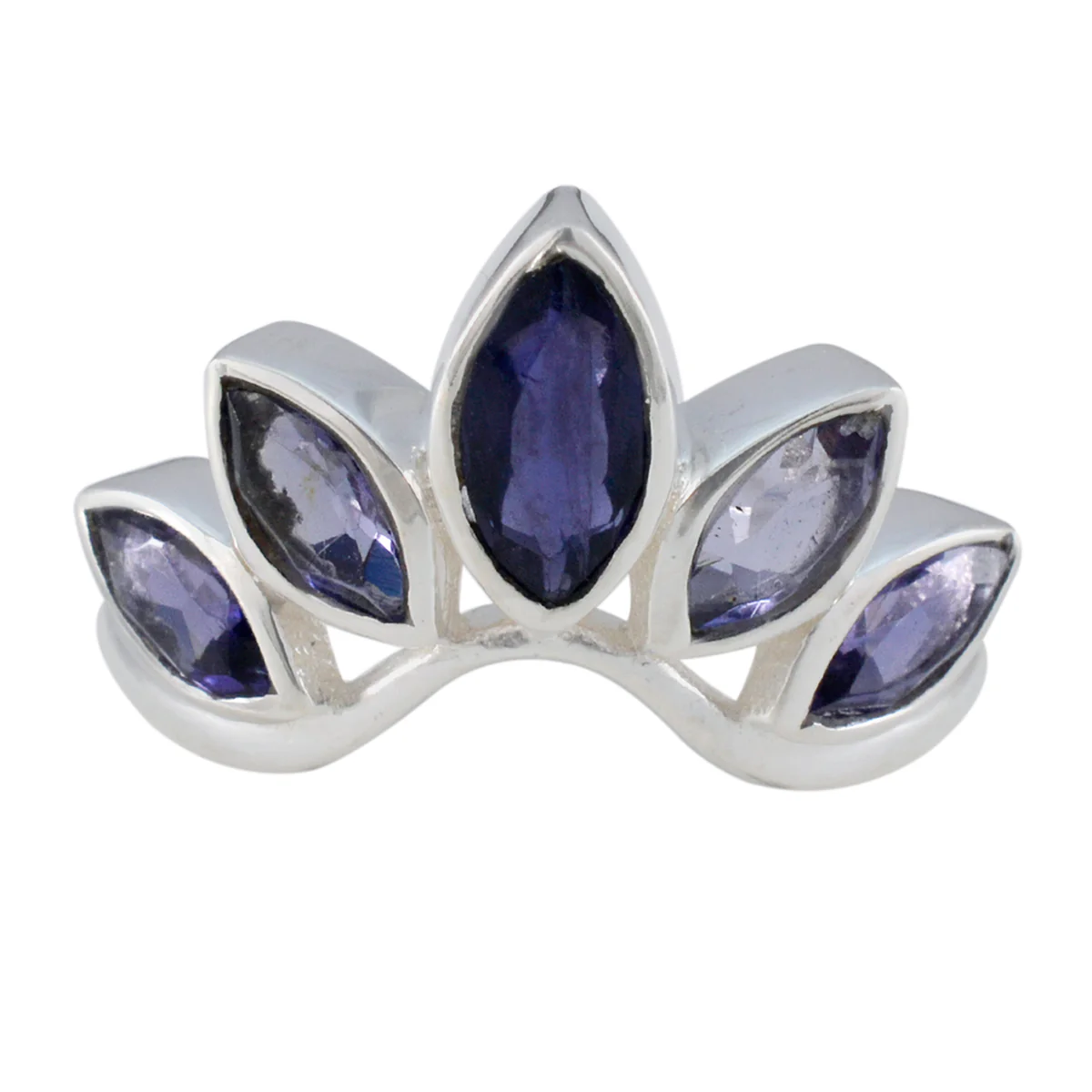 Iolite Penta Korean Sterling Silver Blue Gemstone Dainty crown Ring Jewellery - Image 2
