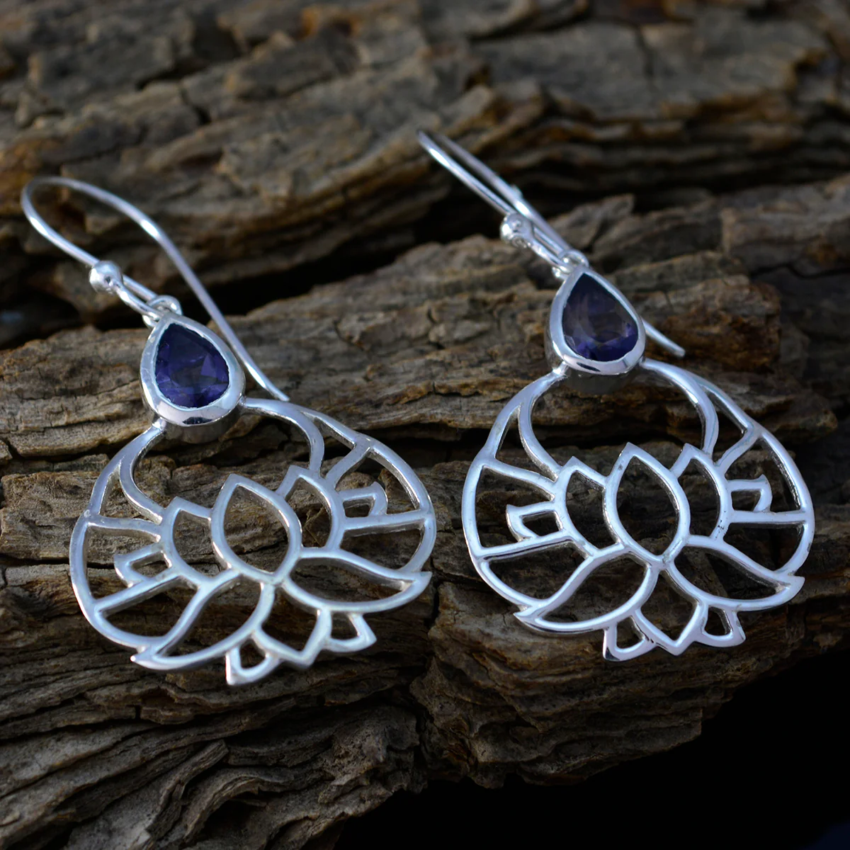 Iolite Russian Harper Solitaire Dangle Blue 925 Silver Earring - Image 3