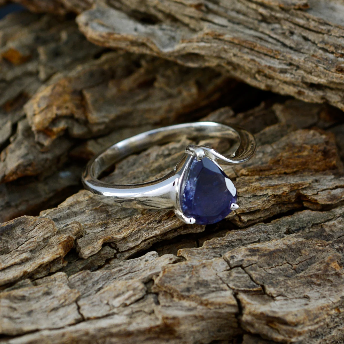 Iolite Solitaire American 925 Silver Blue Gems Whisper-thin Love Ring Jewellery - Image 3