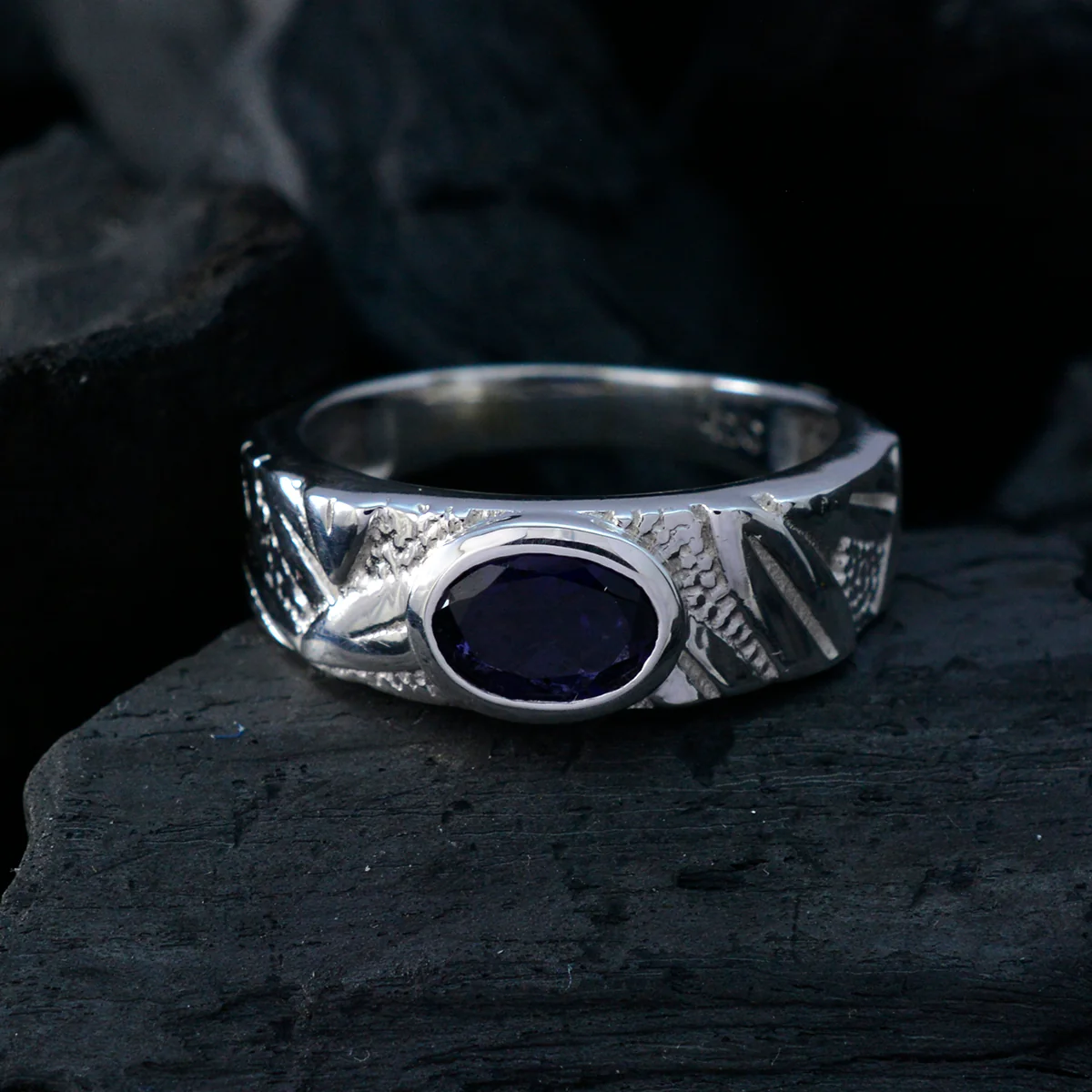 Iolite Solitaire Egyptian 92.5 Silver Blue Gemstones Classic Romantic Ring Jewellery - Image 4