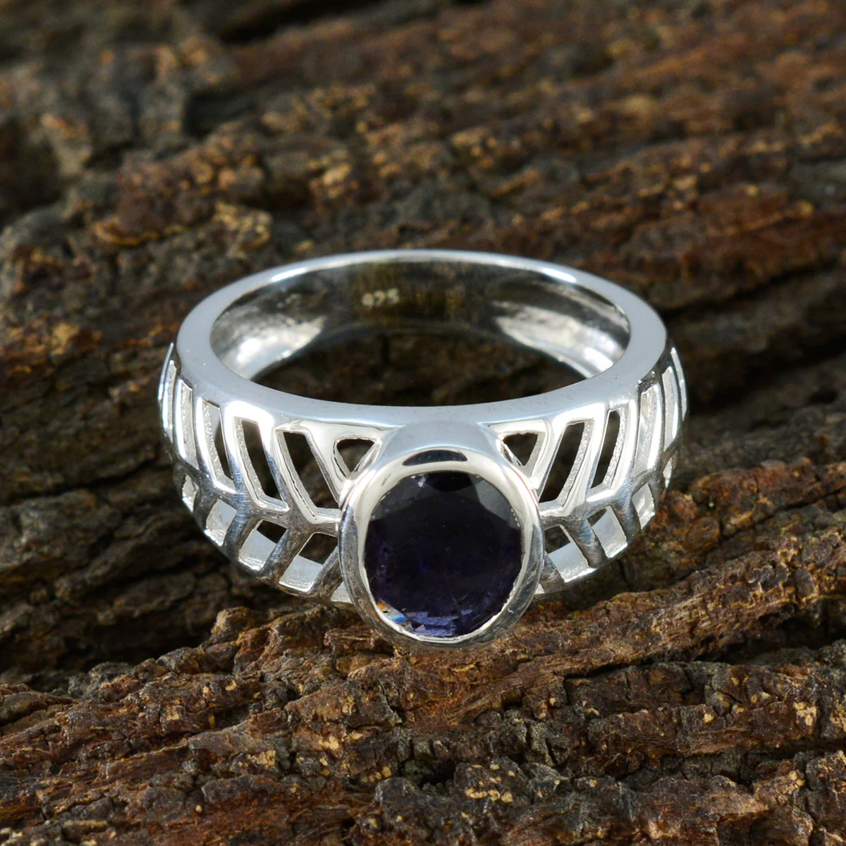 Iolite Solitaire Egyptian Silver Blue Gems Minimal Art Deco Ring Jewelry - Image 3