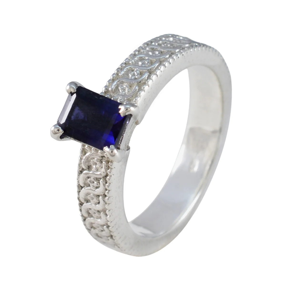 Iolite Solitaire Egyptian Silver Blue Gemstones Eye-catching Contemporary Ring Jewelry - Image 2