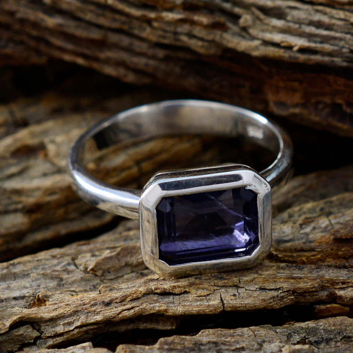 Iolite Solitaire Egyptian Sterling Silver Blue Gemstones Tiny Abstract Ring Jewellery - Image 3