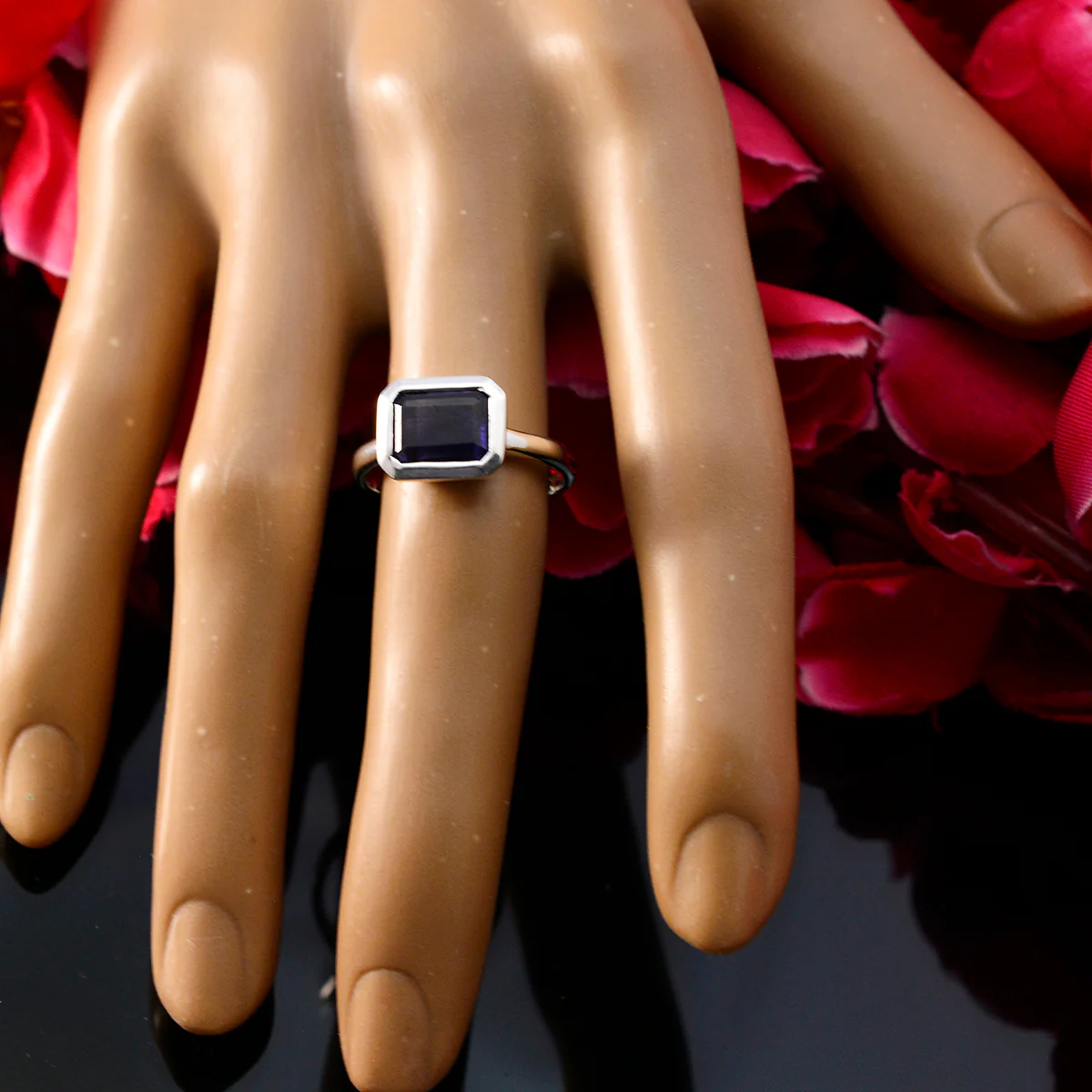 Iolite Solitaire Egyptian Sterling Silver Blue Gemstones Tiny Abstract Ring Jewellery - Image 5