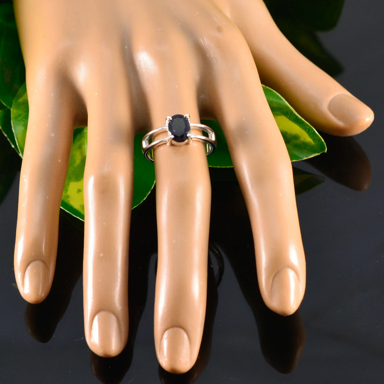 Iolite Solitaire French 92.5 Silver Blue Gemstones Tiny Abstract Ring Jewelry - Image 5
