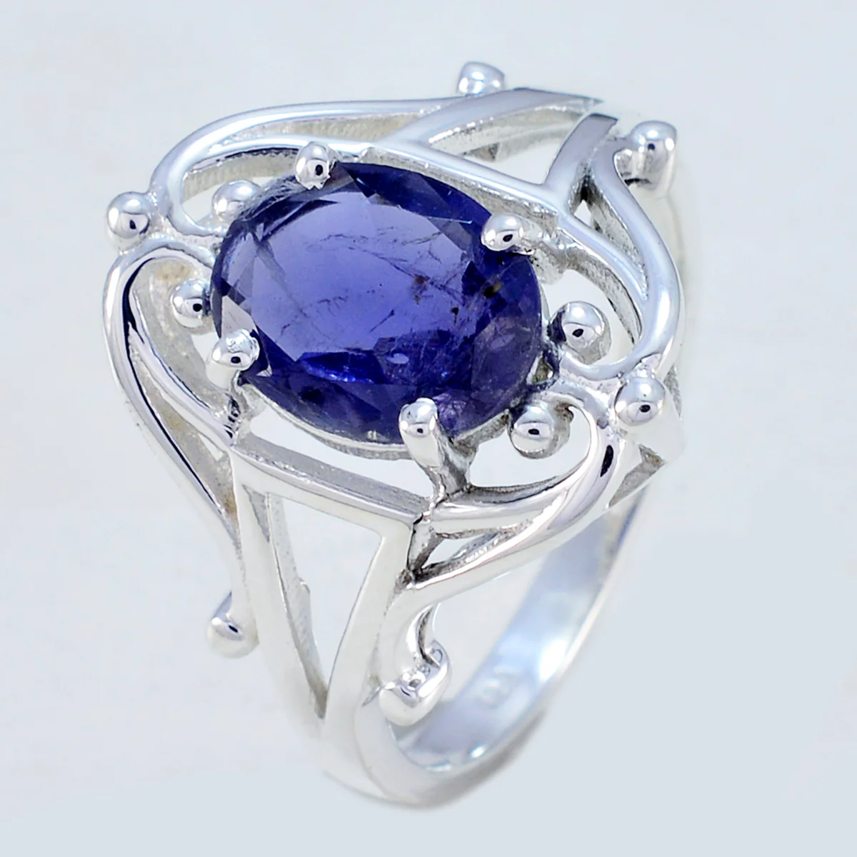 Iolite Solitaire French 925 Sterling Silver Blue Gemstones Slim Boho Ring Jewellery - Image 2